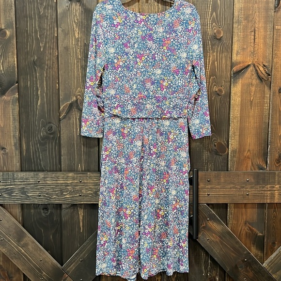 Lands End Floral Midi Dress M Tall Sheath Knot Front Sleeves Cottagecore Boho - Picture 7 of 13